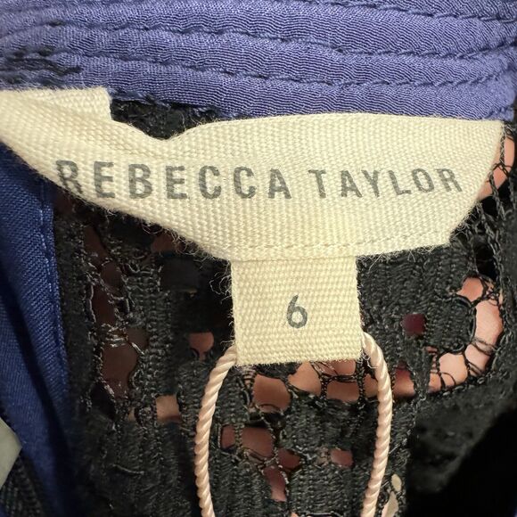 Rebecca Taylor Dress 6 Lace Neck LBD Deep V Cocktail Dress Date Festival Edgy - Picture 9 of 9